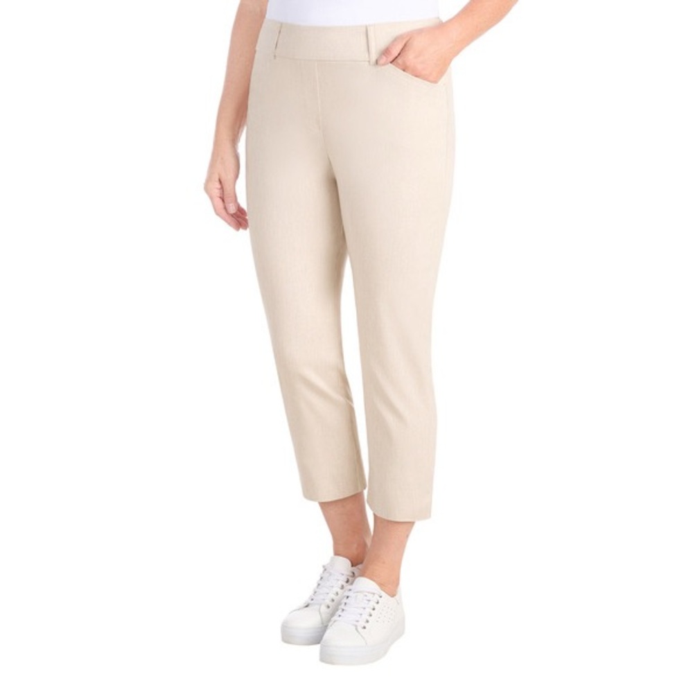 Hilary Radley Wonen’s Pull On Capris Stretch Tummy Control Beige Size 18 Tan